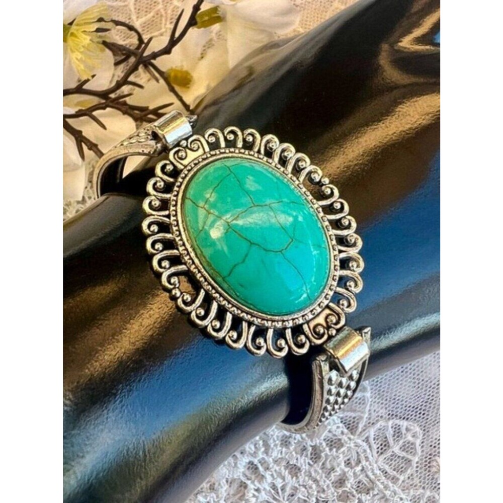 Faux Turquoise Silver Boho Fashion Bracelet